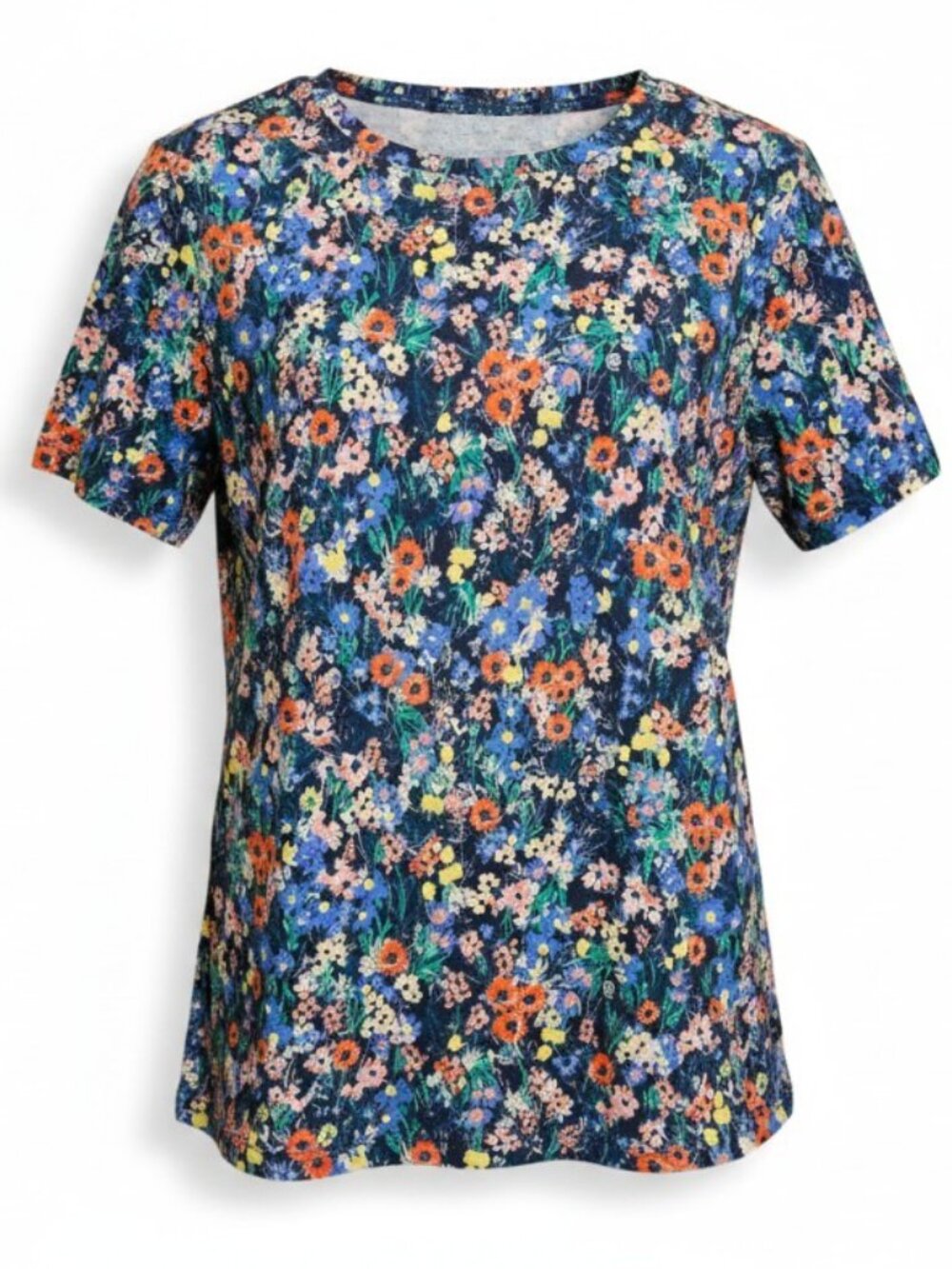 Lands End Tee Shirt Womens S Floral Print Multicolor Cotton Short Sleeve